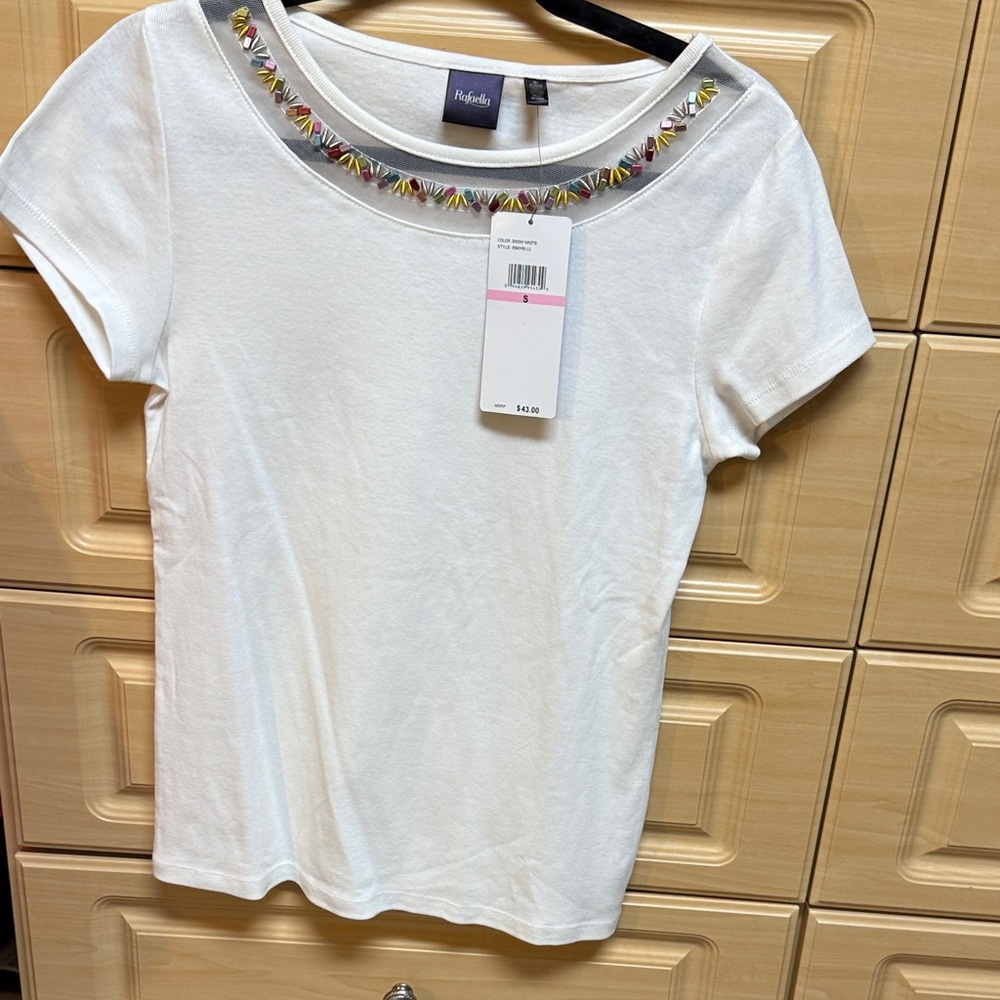 Rafaella White Top with Multicolor Embellishments